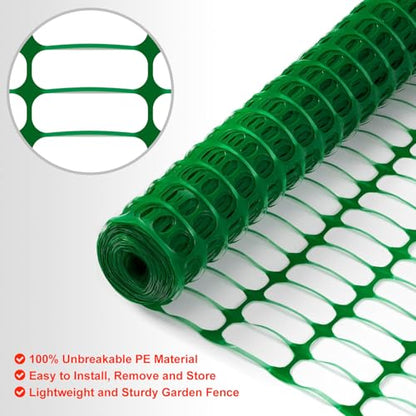 2 Rolls x 100' Feet/Roll - Plastic Garden Fence Roll, Pets Animals Barrier Fence Set, 48" Inch Steel Plant Stakes Posts and Zip Ties Included, Customizable Size Cuttable Fencing