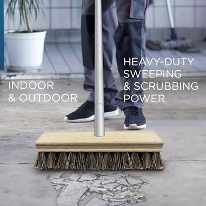 LOLA Deck Scrub Brush, 9" x 3.5" Head w/Palmyra & PVC Bristles for Outdoor Cleaning, Removes Dirt & Grime from Patios, Decks, Grout, 1 CT - size: 1 Count, style: Palmyra & PVC Deck Broom -Steel Handle
