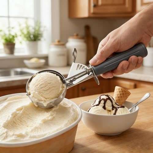 TOPKITCHEN Commercial-Grade Ice Cream Scoop 4 oz, 18/8 Stainless Steel Cookie Scoop with Plastic Handle, Portion Control Disher Scoop for Bakeries, Restaurants & Dessert Shops, #8, Grey - size: 4 oz - Grey