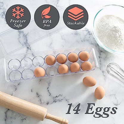 Kitchen Details Egg Crate | Dimensions: 14.5"x4.5"x2.9" | Fits 14 Eggs per Crate | Stackable | BPA Free | Easy Pull Handles | Kitchen Organization | Clear