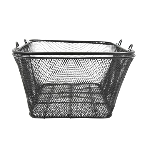 SSWBasics Black Metal Shopping Basket with Handles - 17”W x 12”D x 7”H - Durable and Sleek Grocery Basket for Grocery, Market, Retail, and Thrift Stores - Lightweight, Stackable Shopping Baskets for