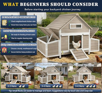 Gowoodhut Outdoor Chicken Coop Wooden Hen House for 2–4 Chickens Backyard Weatherproof Poultry Cage with Raised Floor, 6 Nesting Boxes, 3 Perches & Easy-Clean Removable Tray - size: 61.1"L x 33.5"W x 40.2"H