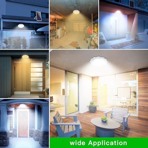 MEIHONG Solar Ceiling Light, Porch Ceiling Light with Remote, Dimmable Solar Shed Lights with Timer, Gazebo Lights with Dusk to Dawn Sensor/Timer/3 Color - color: White
