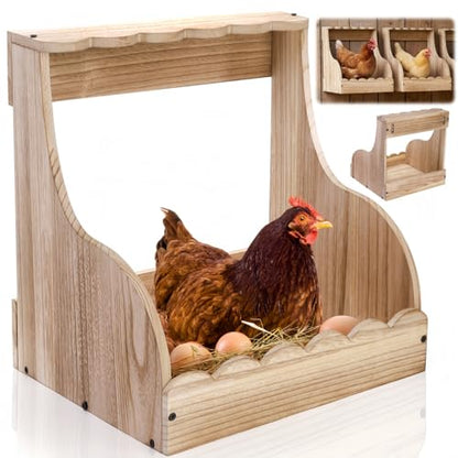 Tlence Single Compartment Hens Nesting Box, 14.5 x 13.75 x 13 Inch Wood Chicken Laying Eggs Boxes, Large Heavy Duty Chicken Coop Nest Box Accessories for Duck Birds Poultry, Easy Assembly