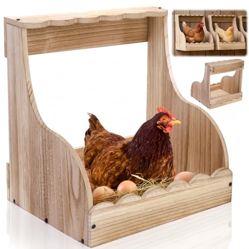 Tlence Single Compartment Hens Nesting Box, 14.5 x 13.75 x 13 Inch Wood Chicken Laying Eggs Boxes, Large Heavy Duty Chicken Coop Nest Box Accessories for Duck Birds Poultry, Easy Assembly