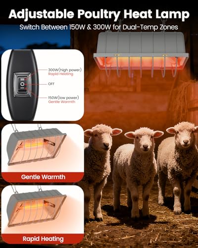 300W Dual-Mode Heat Lamp for Chickens - Long-Lasting Chicken Coop Heater & Chick Brooder Kit Companion, Safe Design with 7.87ft Cord for Poultry, Ducks, and Other Livestock - size: 300W-7.8"x 5.5"x 3.9"
