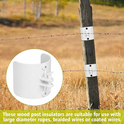 Pangda 12 Pcs Electric Fence Insulator Wood Post Electric Fence, Wood Post Nail-On Insulators for Fencing Wire Rope (White) - color: White
