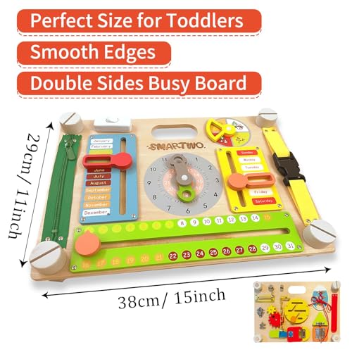 Montessori Busy Board for Toddlers 3-5, Large Wooden Sensory Board with 20+ Learning Activities, Fine Motor Toy, Double-Sided Travel Busy Board for Preschool Boys & Girls - style: Double Sides Busy Board