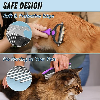 Docrok Pet Grooming Brush and Metal Comb Combo - Undercoat Rake for Dematting and Deshedding Long Matted Haired Dogs and Cats, Purple - color: Purple