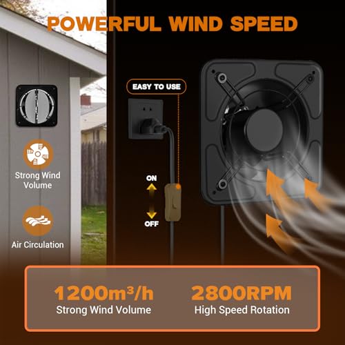 YOZON 8-Inch Kitchen Exhaust Fan with Switch, 700CFM Garage Exhaust Fan, Ventilation Fan with Backdraft Damper for Attic, Workshop, Window, Smoking Room - size: 8 inch-C