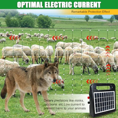 47"x164' Portable Electric Fence Netting & 0.25J Solar Energizer All-in-One Kit for Goats, Sheep, Gardens, Beehives, Dogs, and More for Livestock, Farms, Backyards and Ranches