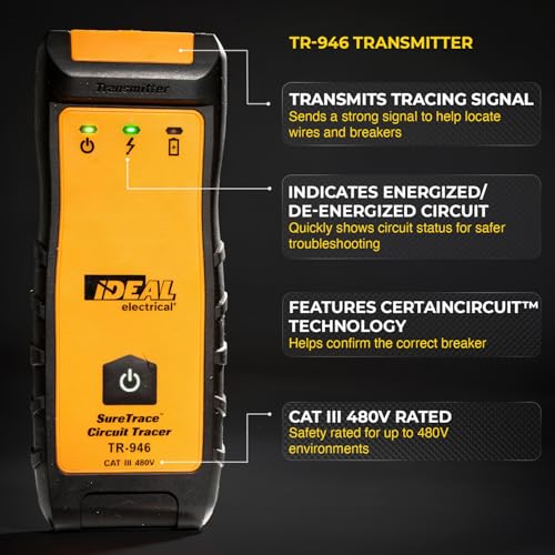 Ideal Electrical SureTrace Digital Circuit Tracer (61-946), Circuit Breaker Finder, 0-480 Volts AC/DC with Backlit Display, Find Breakers, Fuses, Wires, Dead Shorts, and Splice Errors