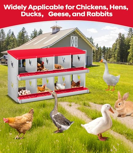 Chicken Nesting Box, 8 Compartment Metal Nesting Box,Wall Mount Chicken Nesting Boxes for Laying Eggs,Easy Egg Collection,8 Room Nest Boxes for Chickens - size: Red 8 Compartment