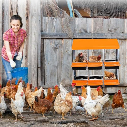 Chicken Nesting Box, 6 Hole 2 Layer Hen Nest Boxes, Roll-Away Egg Collection System with Ventilation Holes，Rustproof Plastic Tray & Keyhole Mounting, Chicken Laying Box - color: Orange, size: 6 holes