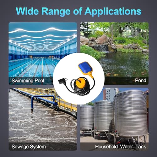 (With Counterweight) Sump Pump Universal Tethered Float Switch AC 15A 110~250V Piggyback Style Plug with 10 Feet Cord, Used in Sewage Pump, Water Tank, Septic Tank Pump, etc. - style: Float Switch + Counterweight