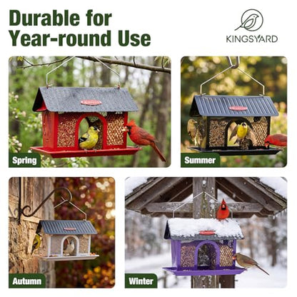 Kingsyard Bird Feeder for Outdoors Hanging, Dual-Use Metal Mesh Wild Bird Feeders with Seed Tray & Weatherproof Roof, 3 lbs Large Capacity, Red - color: Red