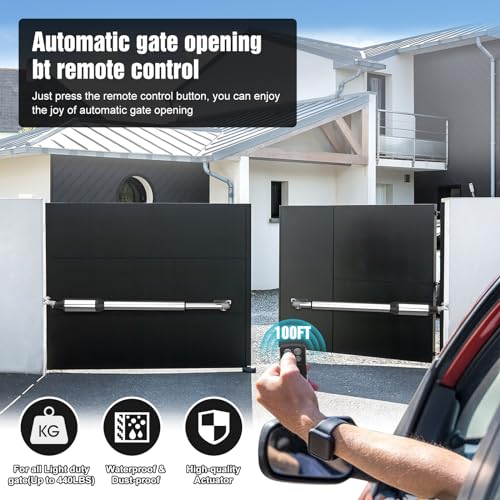 JUJIANG C01 Automatic Gate Opener with Remote Complete Kit for Swing Gate Up to 440lb 12FT per Arm, Electric Gate Openers Light Duty Dual Swing Gate Openers Automatic Gate Motor 40W AC Powered - style: 440lb Dual Gate Opener
