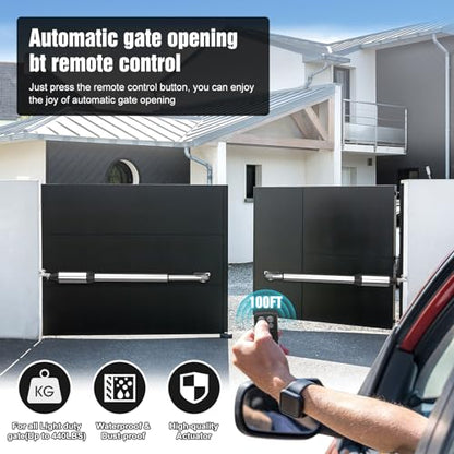 JUJIANG C01 Automatic Gate Opener with Remote Complete Kit for Swing Gate Up to 440lb 12FT per Arm, Electric Gate Openers Light Duty Dual Swing Gate Openers Automatic Gate Motor 40W AC Powered - style: 440lb Dual Gate Opener