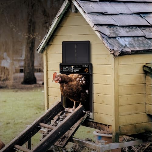Solar Powered Automatic Chicken Coop Door, LCD Display, Timer & Light Sensor, 20-m Remote Control,Electirc Door,4 Modes, USB Rechargeable Battery, Black - color: Black