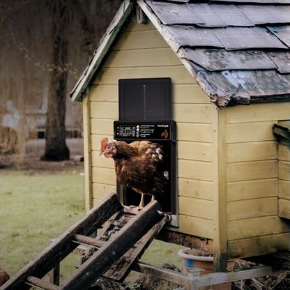 Solar Powered Automatic Chicken Coop Door, LCD Display, Timer & Light Sensor, 20-m Remote Control,Electirc Door,4 Modes, USB Rechargeable Battery, Black - color: Black
