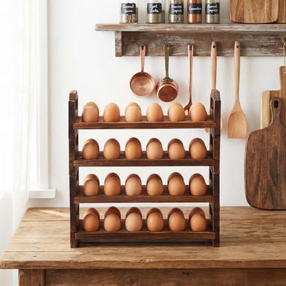 LemonRoad 4 Tier Wooden Egg Holder for Countertop, Pine Stackable Fresh Egg Storage Farmhouse Collecting Rack for Gathering Kitchen Organizer Duck Eggs Display, Stackable with 48 Eggs