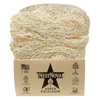 NestNova™ Aspen Excelsior – 2 lb Natural Aspen Wood Fiber | Chicken Nesting Material, Small Pet Bedding, Crafts, Gift Baskets & Natural Fire Starter | USA-Grown, Biodegradable