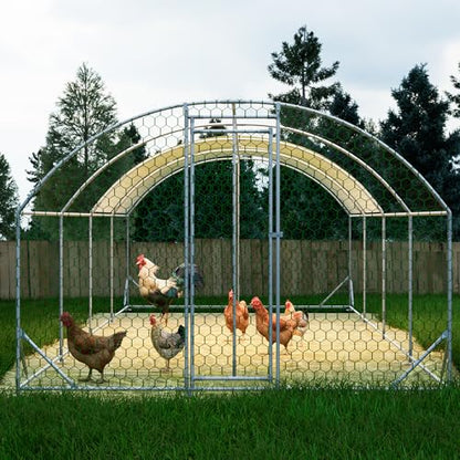 Large Metal Chicken Coop, Walk-in Chicken Run Cages with Waterproof and Anti-Ultraviolet Cover for Outside(10' L x 26 W x 6.56' H) Dome Top