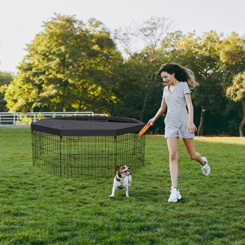 Peekaboo Dog Playpen 24 Inch, 8 Panel Metal Pet Fence with Top Cover | 24 Inch 8 Panel Foldable Metal Dog Playpen with Top Cover, GRS Certified Recycled Material - style: Playpen + top cover