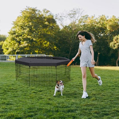 Peekaboo Dog Playpen 24 Inch, 8 Panel Metal Pet Fence with Top Cover | 24 Inch 8 Panel Foldable Metal Dog Playpen with Top Cover, GRS Certified Recycled Material - style: Playpen + top cover
