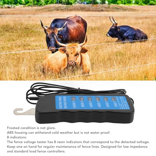 Electric Fence Tester,Portable Electric Fence Tester Fence Voltmeter, Digital Electric Fence Tester 12 KV with 8 Indicator Lights for Farms