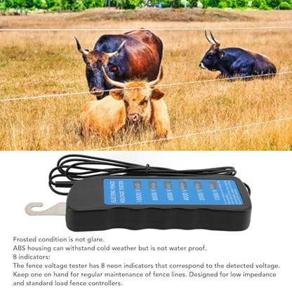 Electric Fence Tester,Portable Electric Fence Tester Fence Voltmeter, Digital Electric Fence Tester 12 KV with 8 Indicator Lights for Farms