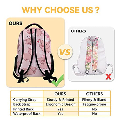 Pig Backpack with Lunch Box and Pencil Case, 16 Inch Cute Pig Bookbag Durable, Lightweight, Large Capacity, Funny Animal Backpack for School Girls Kids Women - color: Style-3-2