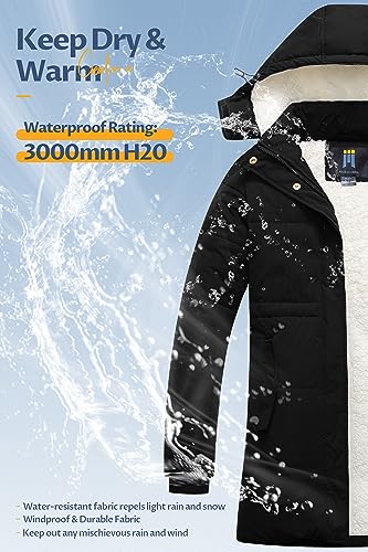 CREATMO US Women's Thicken Sherpa Winter Coat Puffy Warm Snow Jacket With Removable Hood - color: Black, size: XX-Large