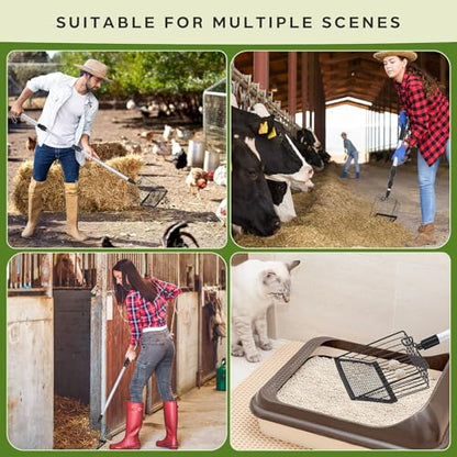 2 Pack Chicken Poop Scooper 3 in 1 Chicken Coop Scoop Detachable Chicken Scooper for Poop Sifting Shovel with Long Handle for Chicken Coop, Goat Stall, Stable