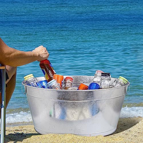 BARsics Large 6-Gallon Galvanized Tin Beverage Tub, 20x14x10 inches (Pack of 2)