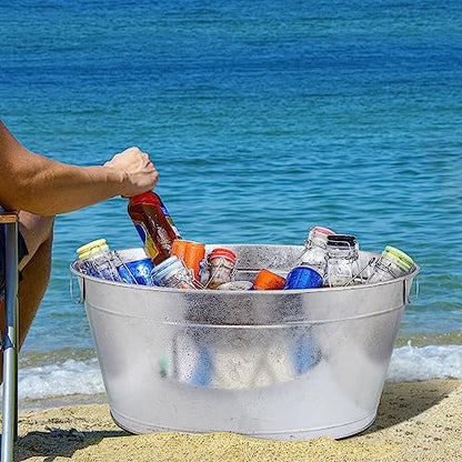 BARsics Large 6-Gallon Galvanized Tin Beverage Tub, 20x14x10 inches (Pack of 2)