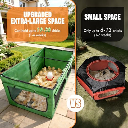 Tetuga Brooder Box for Chicks, Chicken Run Large Chick Starter Kit Portable Brooding Pen with Breathable Mesh & Waterproof Pad Outdoor Indoor Small Animal Enclosures for Chicken Duck Quail (Large)