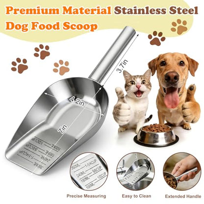 Mity rain Dog Food Scoop Stainless Steel with Long Handle, Precise Dog Food Measuring Cup 1.5, 1 1/4, 1, 3/4, 1/2 Cup, Pet Scoop for Cats, Rabbits, Animals, Metal Spoon for Dog Food Storage (1.5CUP) - size: 1.5CUP
