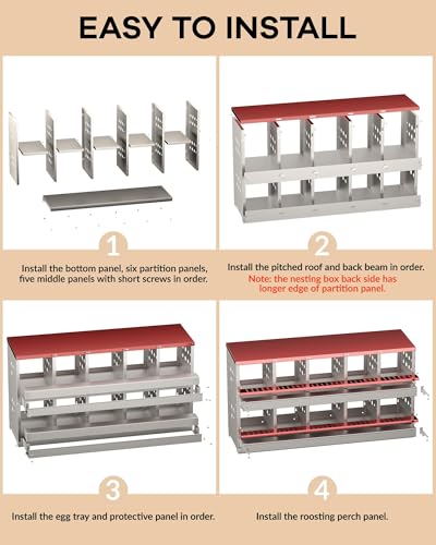 Galvanized Metal Chicken Nesting Box - 10 Compartments with Perch Rod, Egg Collection Tray & Fake Training Eggs - Rustproof Poultry Laying Box for Hens - color: Red, size: 10 Compartments