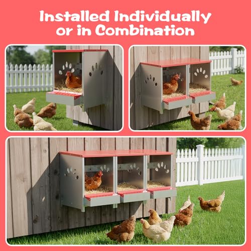 Chicken Nesting Boxes, 3 Hole Large Metal Hen Laying Box with Swing Perch and Roll Away Egg Collection, Wall Mountable with Vented Holes for Chickens Ducks Birds - size: 12.2"L x 9.9"W x 15.4"H