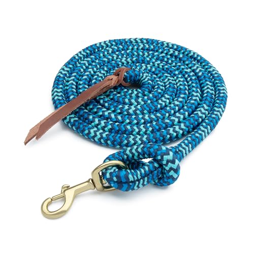 Weaver Equine Performance Lead Rope, Navy/Royal Blue, 10' Horse Cowboy Rope with Brass Plated Snap, Soft Comfort Grip, Barn Horse Tack for Daily Use - color: Navy/Royal Blue/Turquoise