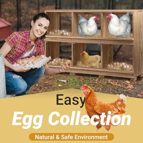 Neoaider Nesting Boxes for Chickens 6 Compartment, Wall-Mounted Wooden Chicken Nesting Box, Ensuring Comfortable Egg Laying, Preventing Egg Falls, Perfect for Backyard and Poultry Farms - size: 37.8"L x 14.7"W x 26.0"H