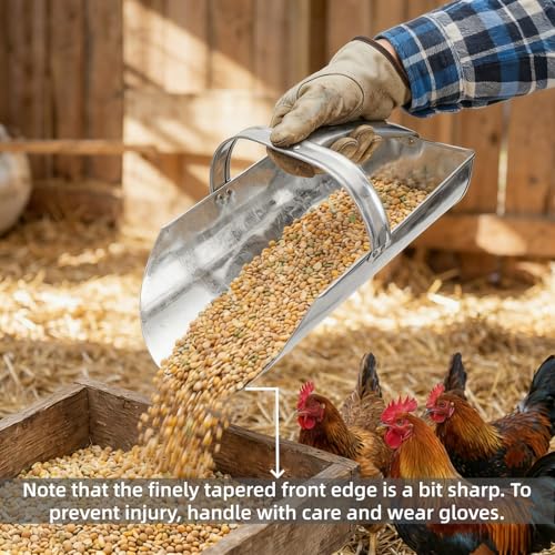 Cididu 2 Pack Feed Scoop for Livestock, Metal Feed Grain Scoop, Heavy Duty Horse Feed Scoops with Encased Handle, Stackable Durable Poultry Feed Scoops for Chicken Bird Gardening Farm, 2.5 Qt and 4 Qt