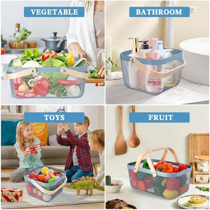 2 Pack Garden Harvest Basket, Metal Mesh Wire Picnic Basket with Handle, Rectangle Garden Baskets for Gathering Vegetables, Fruits, Kitchen, Home Cabinet Closet and Office(Blue) - color: Blue