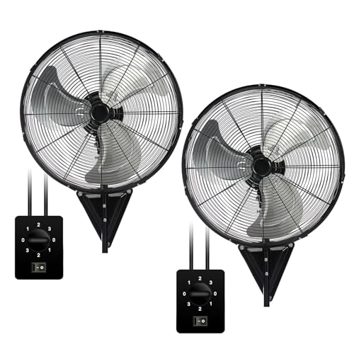 AZOUTDOOR 2 Pack 20" Wall Mount Fans, 7000 CFM High Velocity Industrial Wall Fan with 3-Speed Setting, 120° Oscillating Mounted Fans for Workshop, Garage, Patios, Commercial Use - ETL Listed, Black - color: Black-2 pcs 20"