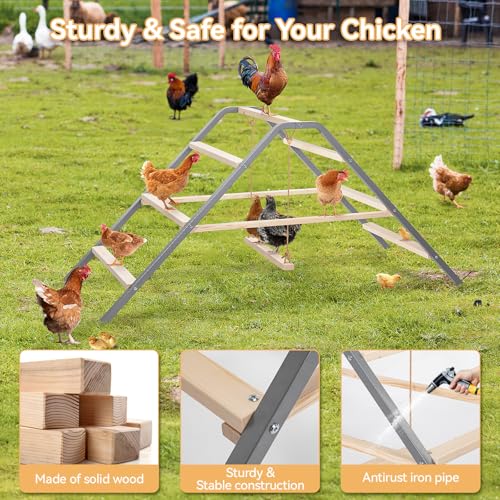 PETSFIT Chicken Roosting Bar-Solid Wood and Rustproof Iron Design, Chicken Perch with Swing for Healthy Poultry-Ideal for Backyard Coops, Farms, Easy to Assemble and Clean - size: 62"Lx24"Wx28"H