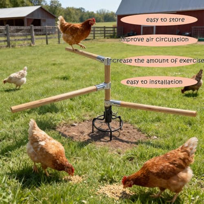 2 Pack Chicken Perch Toys for Coop & Backyard Chickens, Small Chicken Perch Roosting Bars with 3-Prong Metal Ground Plug & Adjustable and Replaceable Wood Bar(Wooden, 22" H x 14" R) - size: 2pack 22" H