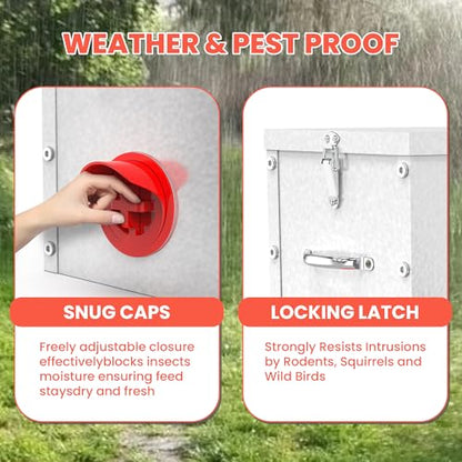 40 lb Metal Chicken Feeder with Adjustable Height Stand - Automatic Gravity Poultry Feeder No Waste - Rat Proof Galvanized Large Chicken Feed Container for Outdoor Chickens Ducks & Geese