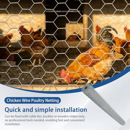 WFLNHB Hexagonal Chicken Wire Poultry Netting Galvanized Mesh Garden Fence Barrier Fence Mesh Roll 6Feet x 150Feet - size: 6FTx150FT