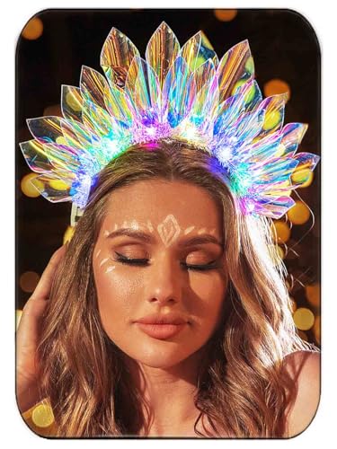 JAKAWIN Light Up Headband LED Crown Rave Headpiece Costume Hair Accessories for Women